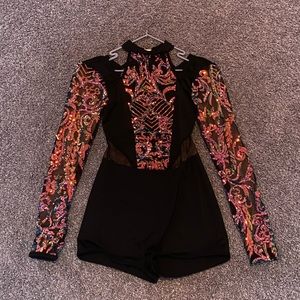 chrome sequined and black dance costume